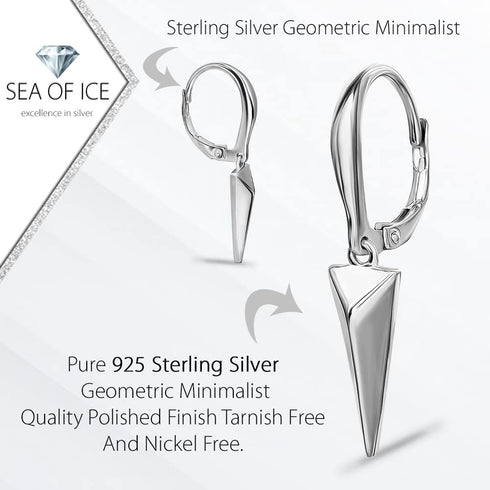 Sterling Silver Geometric Minimalist Triangle Leverback Dangle Drop Earrings for Women Mens...