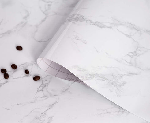 Abyssaly White/Gray Marble Paper Thicken Cleanable Self-Adhesive Wallpaper for Countertops 3D Removable Peel and Stick Wallpaper Wall DIY Design 1...