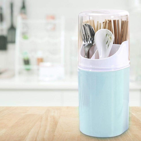 Kitchen Utensil Holder with Cover, 4 Compartment Wall-Mounted Countertop Plastic Silverware Holder Utensil Drying Rack for Cutlery, Chopstick, Spo...