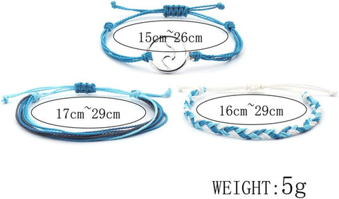 Handmade Wave Braided Wax Rope Adjustable Strand Bracelet Set Waterproof Charm Stretch Knot String Thread Bracelets Simple Life PursuitFriendship ...
