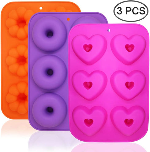 3 Pack Silicone Donut Pan for Baking Donut Maker, Silicone Pancake Mold Non-stick Doughnut Pan Muffin Cupcake Bagel Making Tray...