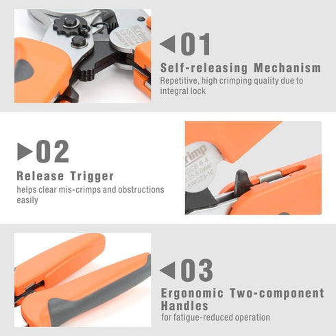 iCrimp Square Self-Adjustable Crimping Tools for AWG23-10 Bootlace End-Sleeves Ferrule, Ratcheting Wire Crimping Plier...