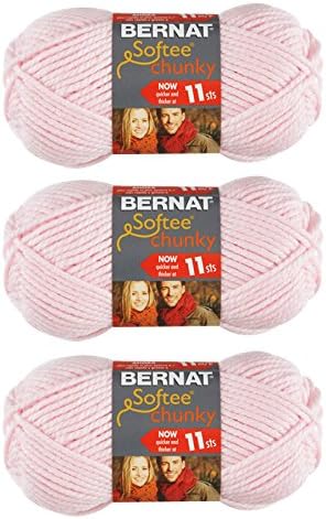 Bernat Softee Chunky 3-Pack Yarn, 2.8oz, Super Bulky 6 Gauge -Baby Pink- Machine Wash & Dry...