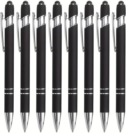8-Pack (Black) 2-in-1 Metal Retractable Ballpoint Pens with Stylus Tip. Great Pens for Touchscreen iPhones, Tablets, Laptops and other Capacitive ...