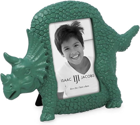 Isaac Jacobs 2” x 3” Resin Dinosaur Picture Frame, Vertical Keepsake Photo Frame with Easel and Hanging Tabs for Tabletop, Desktop & Wall Display ...