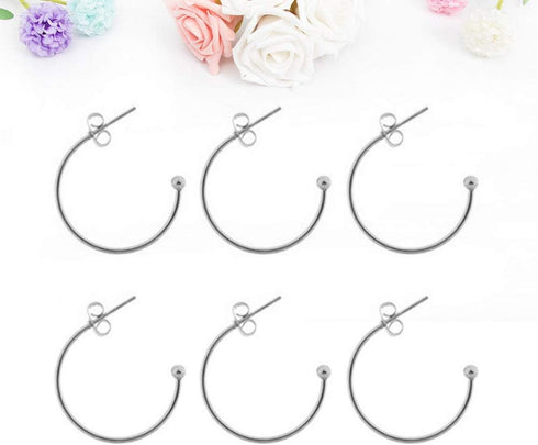 Supvox 6pcs Earring Findings Beading Hoop Earring Finding Metal Hoop Earrings C-Shaped Eardrops Beads DIY Jewelry Making Supplies Materials - Silv...