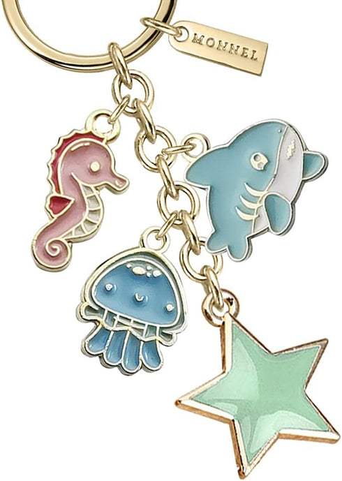 Z622 Little Shark Seahorse Jellyfish Star Charms Pendants Keyring Keychain with Velvet Bag for Women...