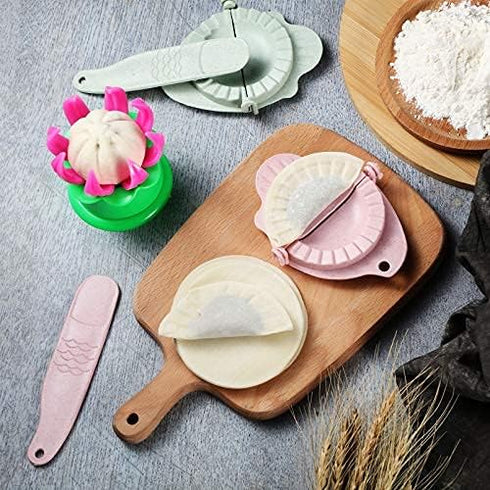 5 Pieces Bun Maker Dumpling Maker Steam Filled Plastic Mold and Filling Spoon Cooking Tool Set for Adults Press Steamed Stuffed Mould Make Delicio...