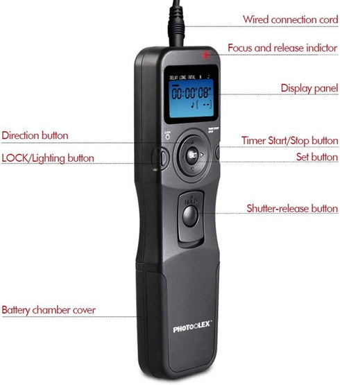 PHOTOOLEX Intervalometer Digital Camera Remote Shutter Release Controller LCD Timer Control with Cord for Canon EOS Rebel T6 T7 80D 70D 60D 60Da 7...