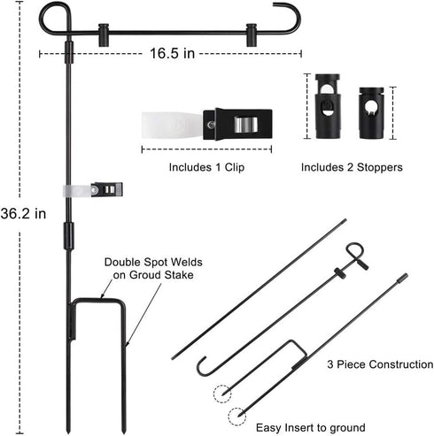 SHARE&CARE Garden Flag Stand, Garden Flag Pole Holder with 1 Tiger Clip and 2 Spring Stoppers for Garden and Home Decoration 12 x 18 Inches withou...