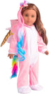 18 Inch Doll Clothes Unicorn Onesie Pajamas Rainbow Color Hair Bow Clips Costume Fits 18 Inch Doll (Doll Not Included)...