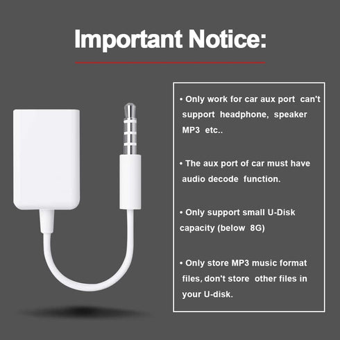 AUX to USB Adapter 3.5mm Male Audio Jack Plug to USB 2.0 Female Converter Cord Cable 2PACK Only Work (CAR Need MP3 Decode Function,Can't Fit All K...