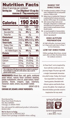 Near East Pearled Couscous Roasted Garlic & Olive Oil, 4.7 Oz...