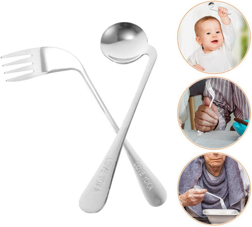 Utensils Angled Fork Spoon Adaptive Utensils Set Self Eating Utensils Curved Cutlery Utensil Assist Tableware for Adults Elderly Patient (Right-Ha...