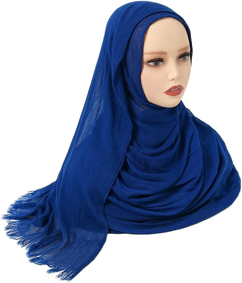 LMVERNA Pleated Solid Color Double-End Tassels Headscarf for Women, New Breathable Soft Rayon Scarf...