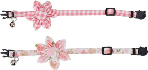 Cat Collar Breakaway with Cute Sunflower and Bell Plaid Flower for Kitty Adjustable Safety...