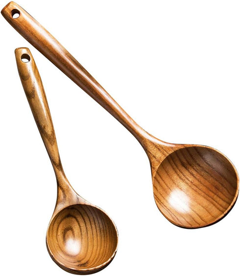2 Pcs Wooden Spoon Ladle for Cooking Spoons Best Non Toxic Kitchen Tools -14 inch Long Kitchen Cooking Utensil & 11 inch Best Wood Spoons Large De...