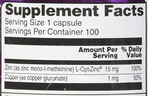 Vitacost Zinc & Copper 15 mg / 1 mg - 100 Capsules...