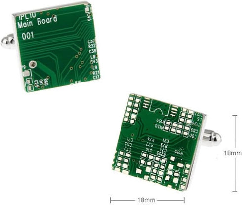 PC Motherboard Computer Chip Upcycled Green Circuit Board Pair Cufflinks Presentation Gift Box & Polishing Cloth...