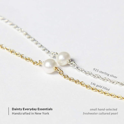 Single Pearl Choker Necklace- 925 Sterling Silver or 14K Gold Filled Fine Chain, Simple Dainty White Freshwater Pear Pendant Jewelry Gift for Girl...