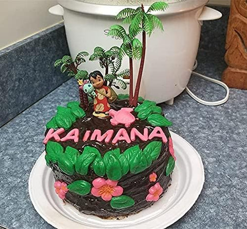 12Pieces 3.15-inch and 5.5-inch Green Palm Tree Cake Topper Decorated with Coconut Cake Topper Cake Decoration or Model, Sand Table Decoration....