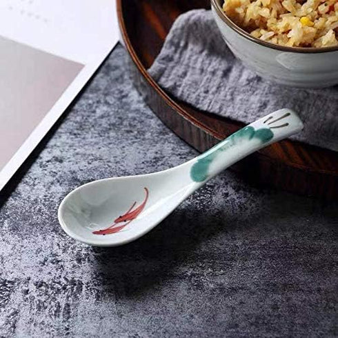 Ceramic Soup Spoons set, Chinese Style Glaze Porcelain Rice Spoons, Asian Tableware spoons Set of 4 (Dark green)...