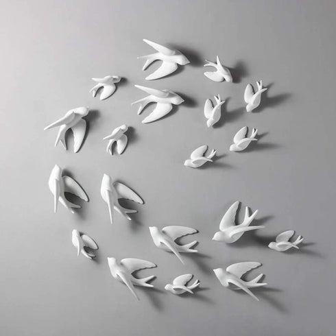Pair Ceramic Birds Sparrows Swallows Dove White Wall Mounted Decor Hanging for Bathroom Livingroom Garden Wall Sculptures, Small...