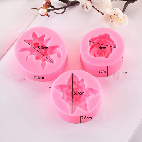 3 Pack Silicone Mold - 3D Flower Shapes: Rose, Peony & Round for Resin Candle & Soap Making...