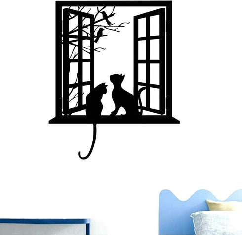 BIBITIME Tree Branch Fake Window Black Cats Wall Art Stickers for Bedroom Living Room Coffee Shop Vinyl Decals Nursery Bedroom Kids Room Decor 16....