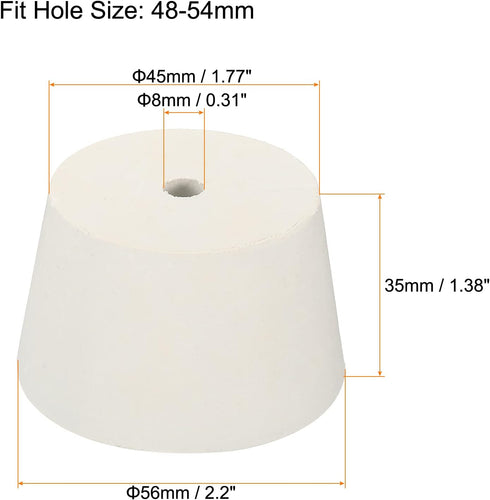MECCANIXITY Rubber Tapered Plug 45mm to 56mm with 8mm Hole Test Tubes Bungs Stopper White for Lab Home 2 Pieces...