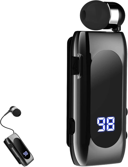 Retractable Wireless Headset Headphone Stereo Earphone V5.0 Noise Cancelling Mic Clip on Earpiece Comfortable HandsFree Headset 20Hrs Talking Time...