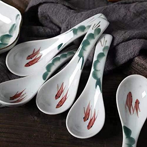 Ceramic Soup Spoons set, Chinese Style Glaze Porcelain Rice Spoons, Asian Tableware spoons Set of 4 (Dark green)...