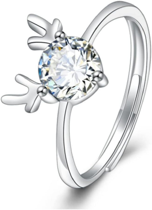 HUKQBUNX 925 Sterling Silver Cut 3 Carat Cubic Zircon Christmas Deer Ring Engagement Diamond Ring Wedding Lady Elegant Diamond Ring Opening Adjust...