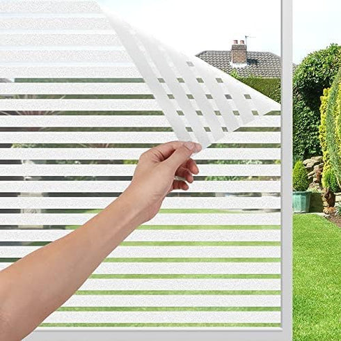 LEMON CLOUD Privacy Window Film Self-adhesive No-Glue Static Cling Stripe Pattern Frosted Window Film Decorative Privacy Glass Film for Office Hom...
