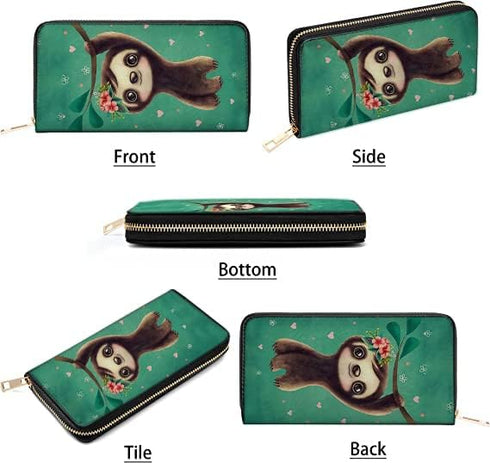 Sloth Wallet for Women PU Leather Purse with Card Holder Zip Around Clutch Wallets...