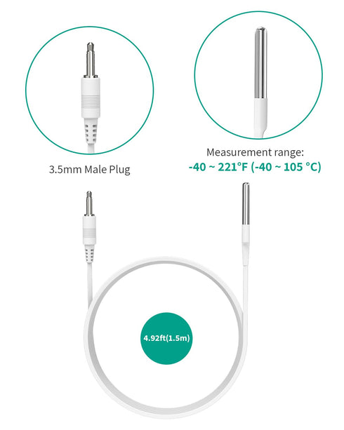 Waterproof ST4/ST5 Probe Replacement with Built-in DS18B20 Temperature Chip, 4.92ft Flat Cable, for ST4/ST5 Refrigerator Wireless Thermometer...