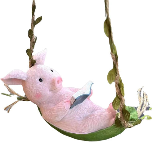 Pig Statue Garden Outdoor,Swing Garden Hanging Pig Resin Home Decor,Charmingly Naive Pig Decoration Garden Decor for Patio Yard Lawn Fence Pathway...