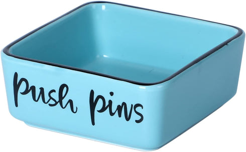 Farmhouse Square Push Pins Holders,Ceramic Binder Clip Dispenser Organizer for Desk, Cute Office Paper Clip Holder, 3.3-Inch (Turquoise)...