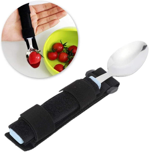 Adaptive Spoon, Universal Adjustable Hand Cuff Utensil Holder Strap Adaptive Utensils Daily Living Aid for Elderly, Hand Tremors, Arthritis, Parki...