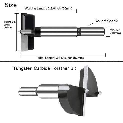 2 Inch Carbide Forstner Drill Bit, Carbide Tipped Forstner Bit for Hard Wood, Wood Drilling Bit Woodworking Hinge Cutter Tool Kits for Wood Plywoo...
