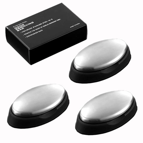 BIUWING Stainless Steel Soap, 3 pcs Stainless Steel Bar Soap, Metal Soap, Odor Removing Soap Bar with Soap Dish, Remove Odor of Onion, Garlic and ...