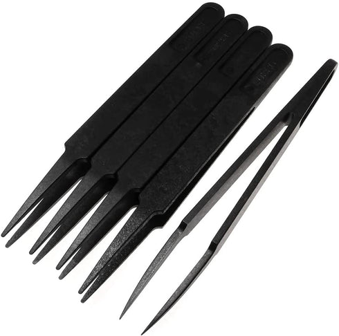 MMOBIEL 5Pcs Anti-static Multifunctional Plastic Precision Tweezers Set, Pointed Tip Tweezers for Electronics, Jewelry-Making, Laboratory Work, Re...