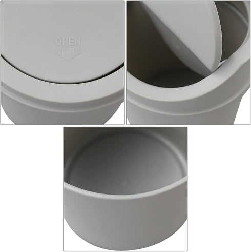 0.5 Gallon Plastic Mini Trash Can, Tiny Garbage Can with Swing Lid, Gray...