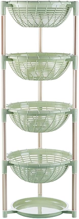 Multifunctional Plastic Storage Basket Floor Tripod Kitchen Vegetable and Fruit Storage Rack Drain Rack (Green, 4 layers)...