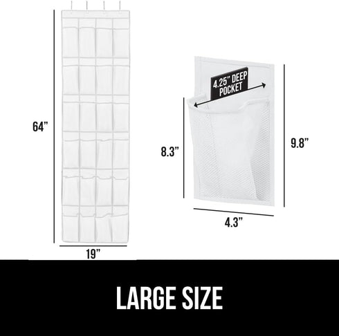GORILLA GRIP Over the Door Shoe Organizer, 24 Large Breathable Mesh Pockets, Space Saving Hanging Storage Holder, Closet Rack Hanger Holds Up to 4...