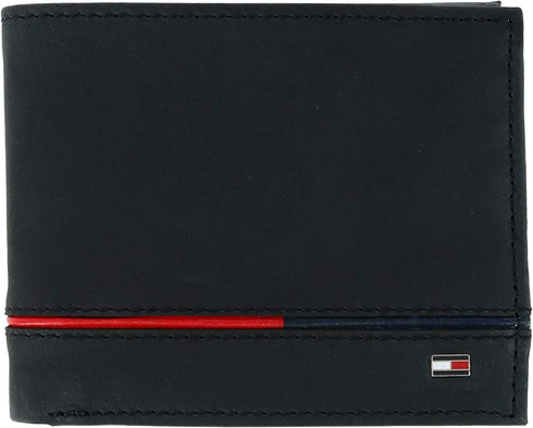 Tommy Hilfiger Men's Leather Leif RFID Bifold Wallet with Flip ID, Black...