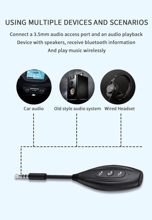 Bluetooth 5.1 AUX Adapter for Car Support Siri/Hands-Free Call,3.5MM MP3 Bluetooth Player 20H Battery Life,Wireless Bluetooth Car Adapter Bluetoot...