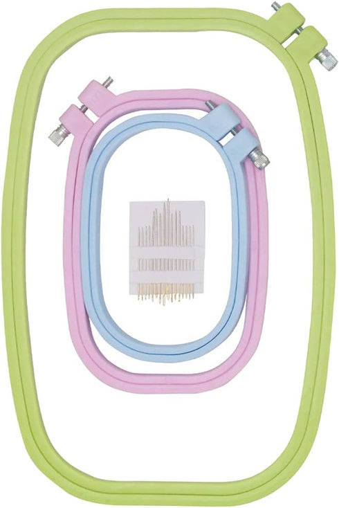 3 Pieces 3 Sizes Square Embroidery Hoops Plastic ABS Cross Stitch Hoops for DIY Embroidery Craft,with 16pcs Gold Eye Sewing Needles...