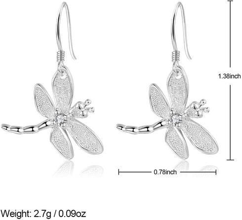 FIFATA Catwalk Sterling Silver 925 Women's Vivid Animals Small Dragonfly Pendant Drop Earrings...