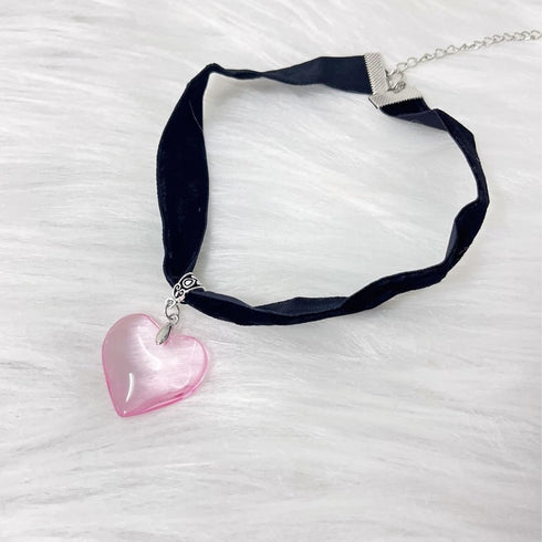 Y2k Heart Necklace Gothic Love Heart Y2k Aesthetic Pendant Necklace Black Velvet Choker Necklace For Women Girls Fashion Christmas New Year Valent...